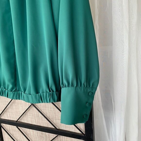 Zara Green Flowy Dress Shirt Medium Long Sleeve - Picture 4 of 4